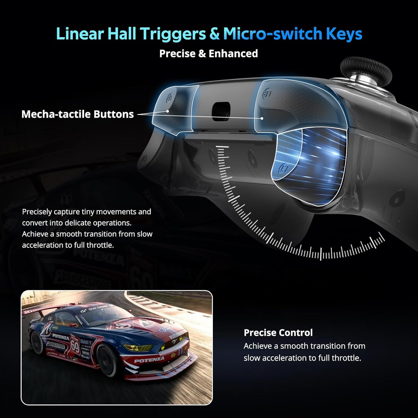 C8 PC Controller - Wireless Bluetooth Gamepad - Hall Effect Joystick RGB Backlit - 1000Hz Polling Rate -Dual Vibrate Macro Buttons for PC, Switch, Switch 2, Steam Deck, Android, iOS, MAC &Tesla Charging Dock