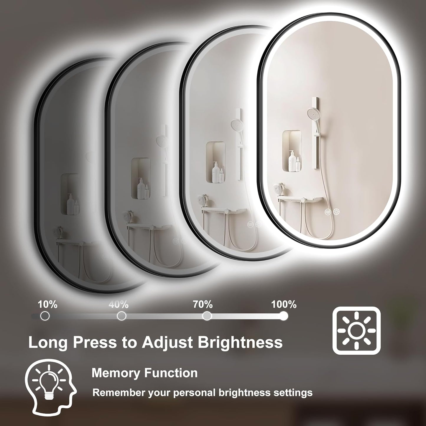 S'bagno 24x36 Oval Black LED Mirror for Bathroom with Frontlit & Backlit, LED Bathroom Mirror with Metal Frame, Anti-Fog, Stepless Dimmable, 3 Colors Temperature LED Vanity Mirror(Horizontal/Vertical)