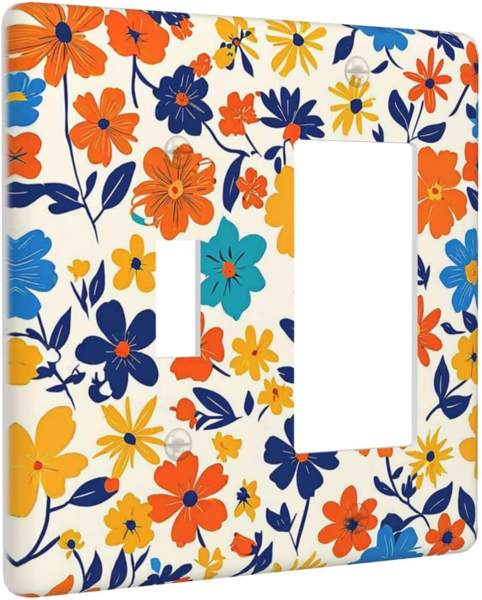 Nature Flowers Botany Plant Art Floral Outlet Covers 1 Toggle 1 Rocker Combination Light Switch Cover Plate Decorative Wall Plate Electrical Switch Plates for Bedroom Bathroom Decor