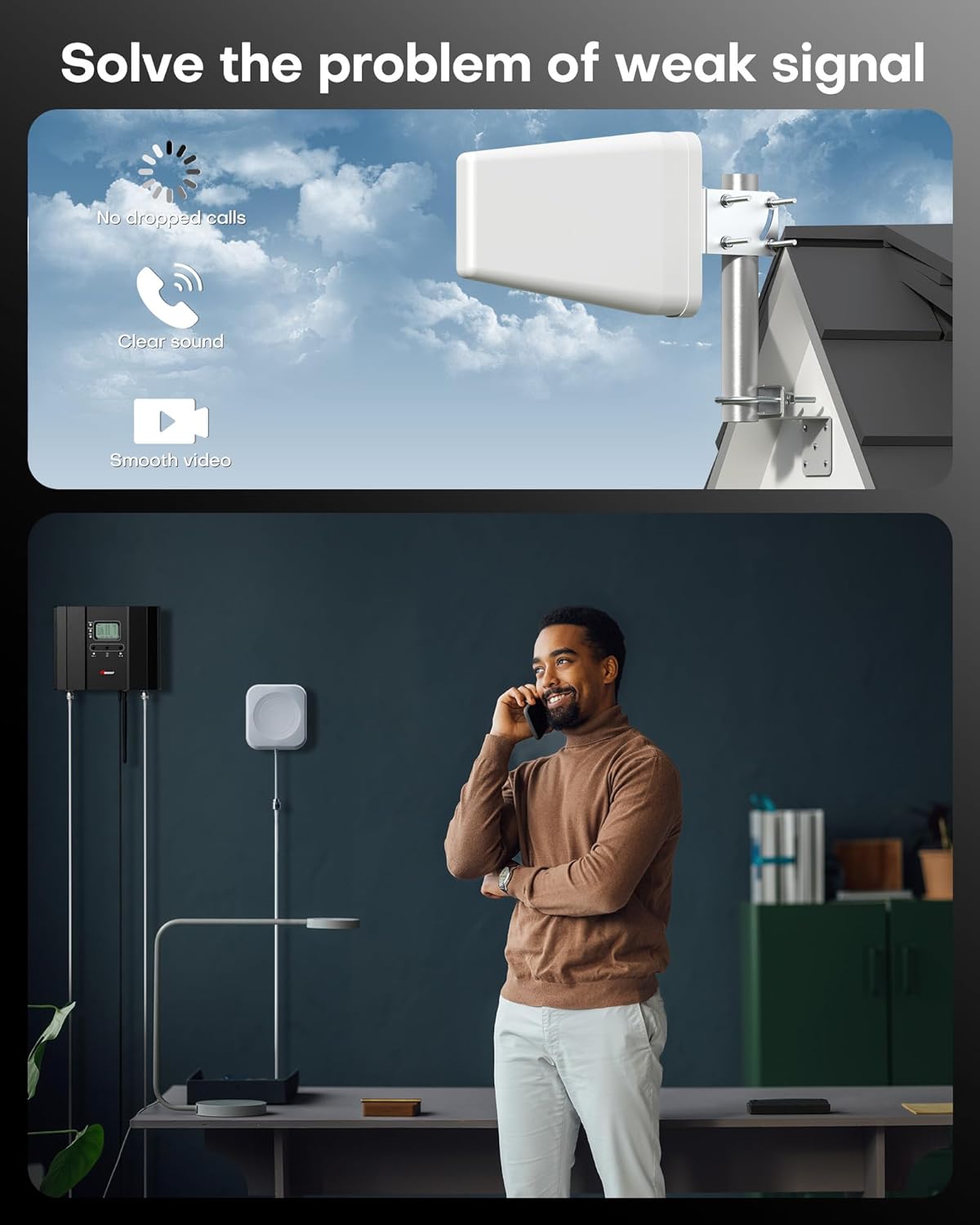 Cell Phone Booster Cover 6000 sq ft, Boost 5G 4G LTE Signal for All US Carriers, Cell Phone Signal Booster for Home Office, APP Support, FCC Approved