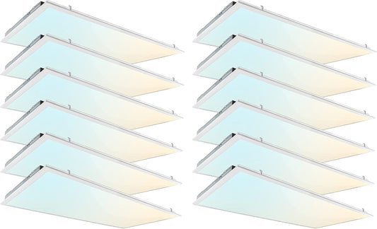 2x4 FT LED Light Flat Panel, 40-72W, 5 CCT 3K | 3.5k | 4K | 5K | 6.5K, Dimmable Recessed Drop Ceiling Lights, 3750/5000/6250/7500/9000 Lumens, Lay in Fixture for Office, 120-277V, UL DLC(12 Pack)