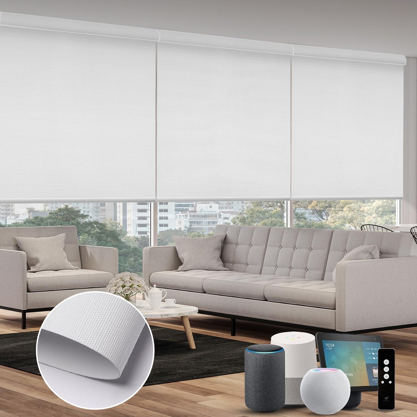 SmartWings Motorized 100% Blackout Shades Blinds, Custom Size, Cordless Window Shades with Rechargeable Battery, Work with Matter/Apple HomeKit, Alexa, Thread/Zigbee, Remote Optional, Essential White