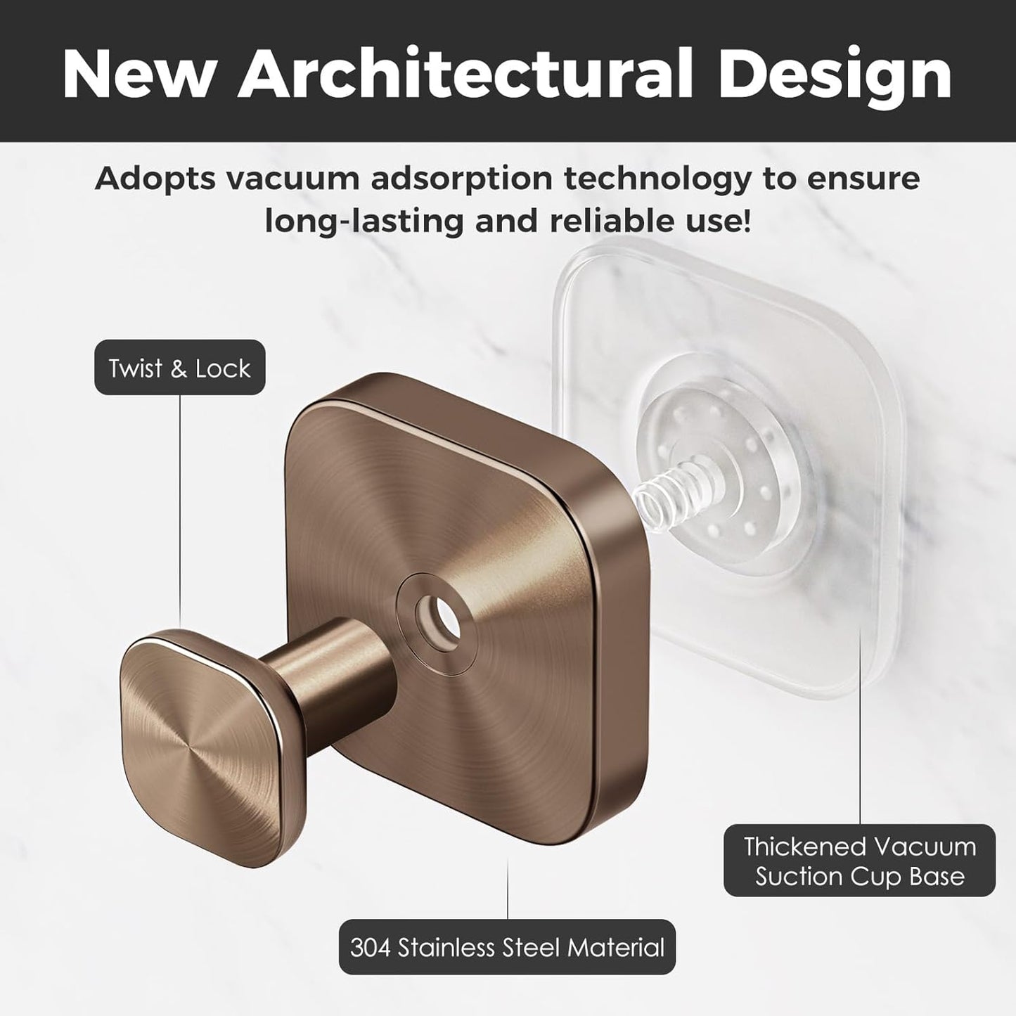 Shower Hooks for Inside Shower,Reusable Suction Cup Hooks for Glass Window,Mirror,Removable Towel Hooks for Bathrooms,2 Pack(Bronze)