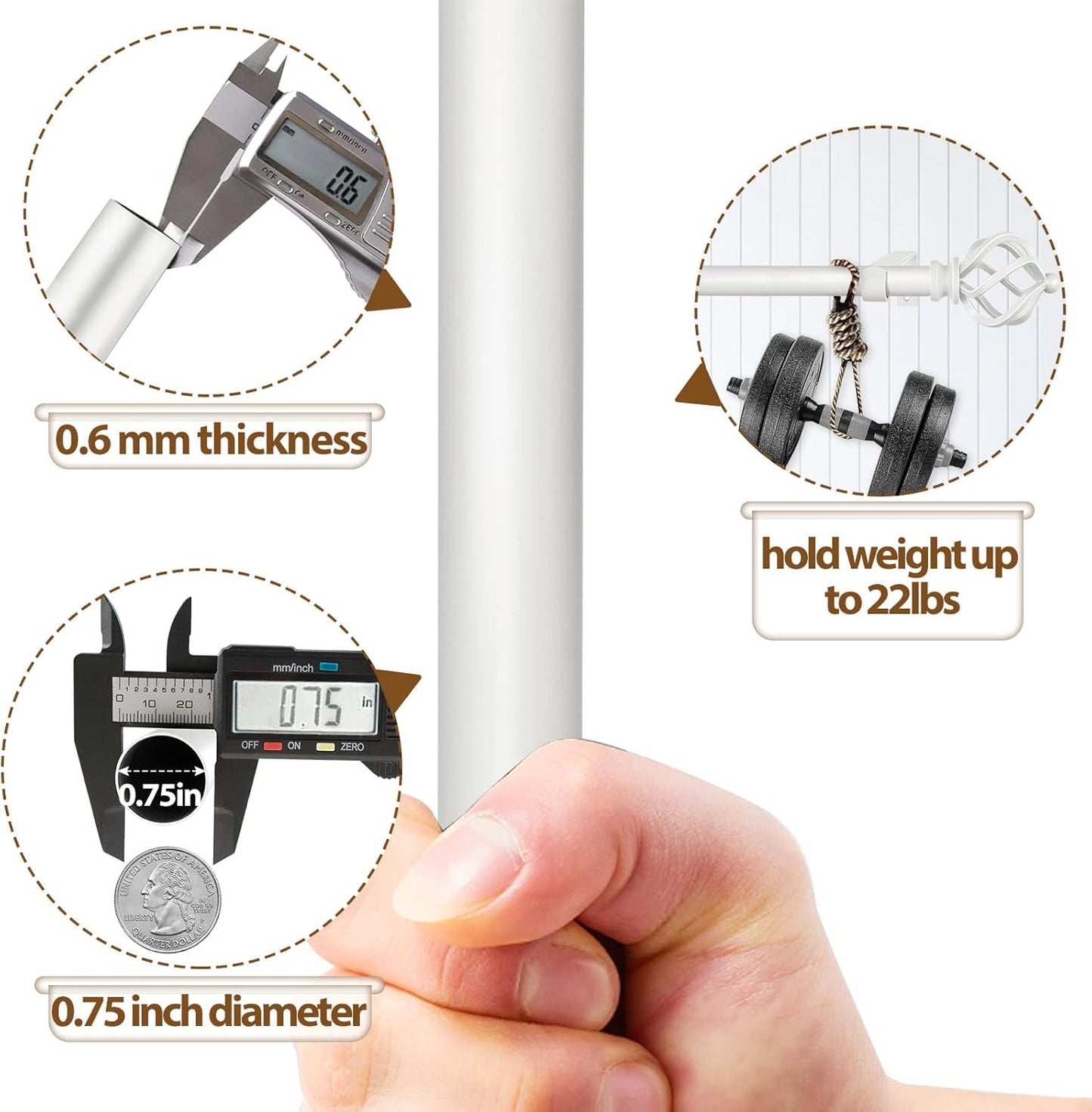 KAMANINA White Curtain Rod 32 to 58 Inch(2.6-4.8ft), Adjustable Curtain Rods for Windows 28 to 48 Inch, 3/4 Inch Splicing Drapery Rods with Twisted Cage Finial