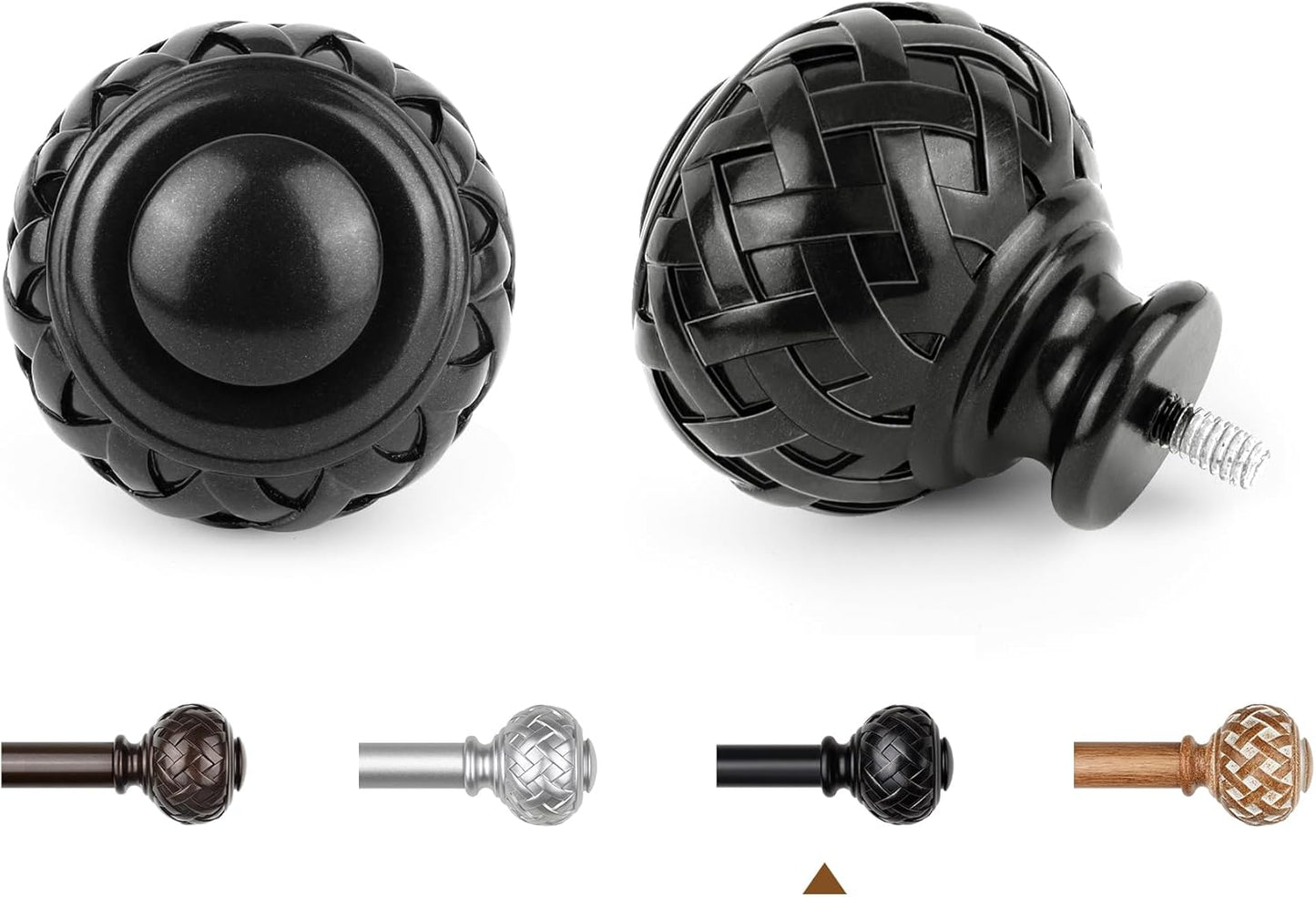 TONIAL 2 Pack Black Curtain Rod 32 to 58 Inches, 7/8 Adjustable Curtain Rods for Windows 20 to 84 Inches, Splicing Drapery Rods Heavy Duty with Netted Texture Finials