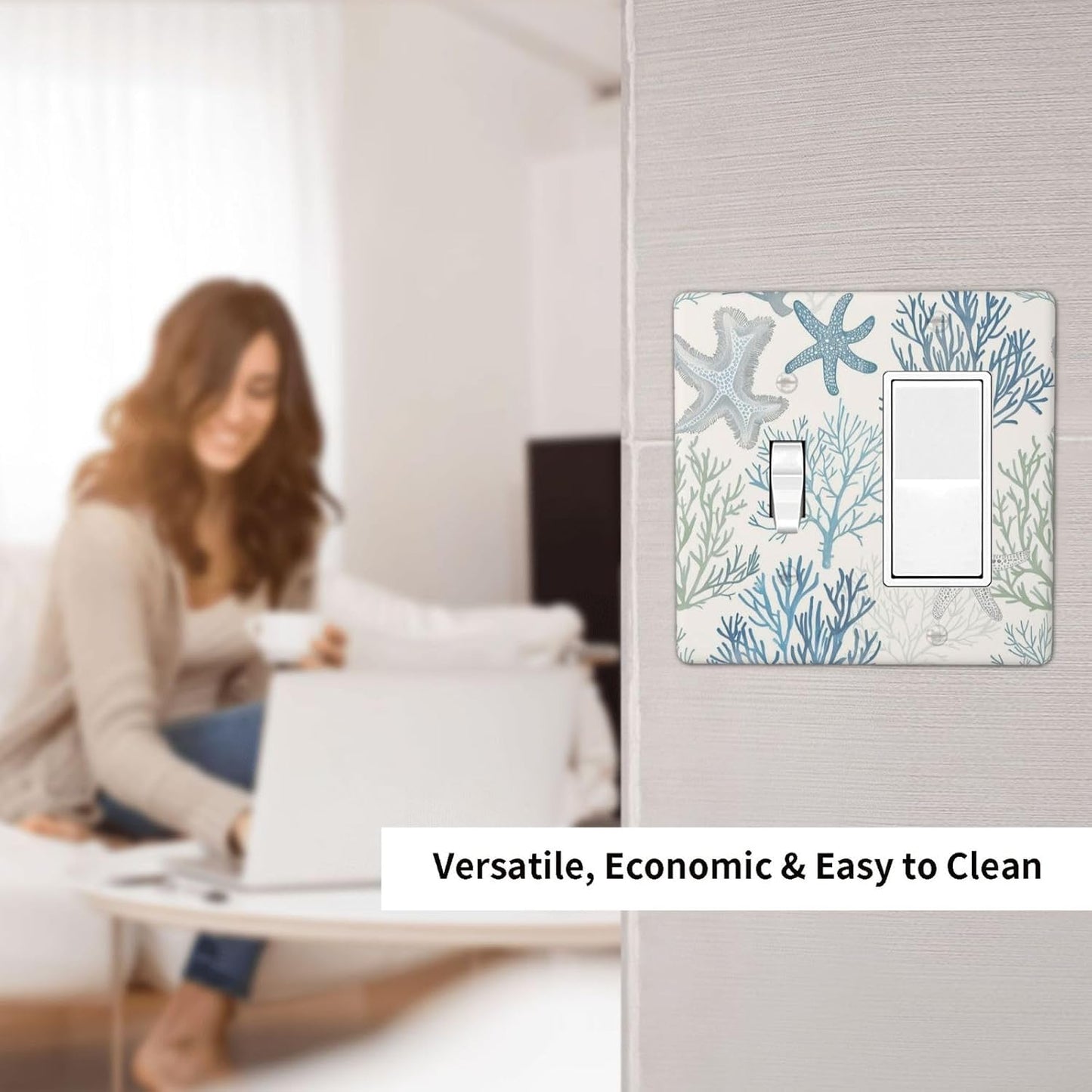 Outlet Covers Ocean Beach Theme Starfish Seashell Coral 1 Toggle 1 Rocker Combination Decorative Wall Plate Electrical Switch Plates Light Switch Cover Plate For Bathroom Kids Room Decor