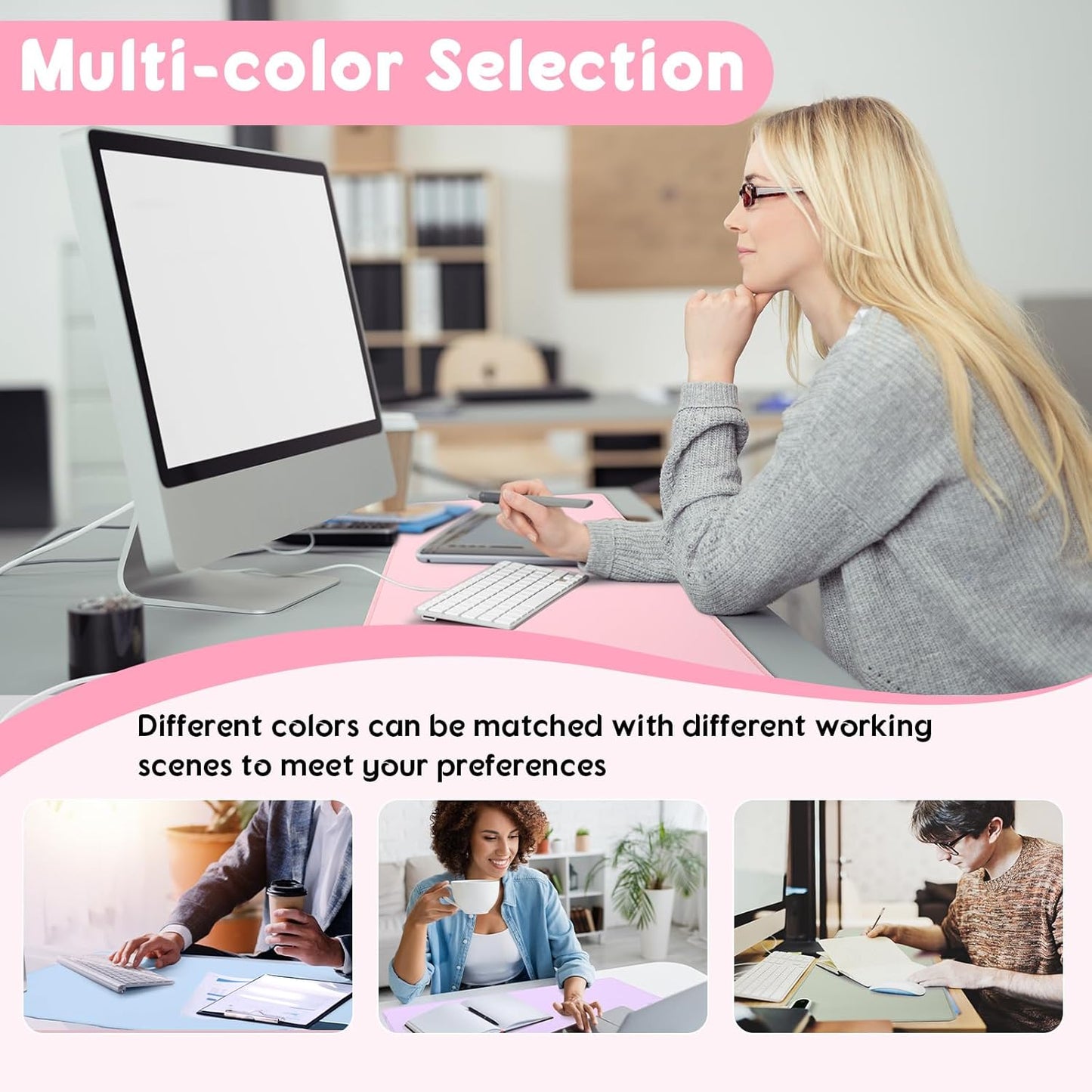 Konohan Heated Large Desk Mat PU Leather Warm Mouse Pad with 5 Heating Level & 4 Hour Auto Shut-Off Heating Keyboard Pad Warmer Gaming Mice Mat Only Supports 110v(Pink Color,31.5" X 13")