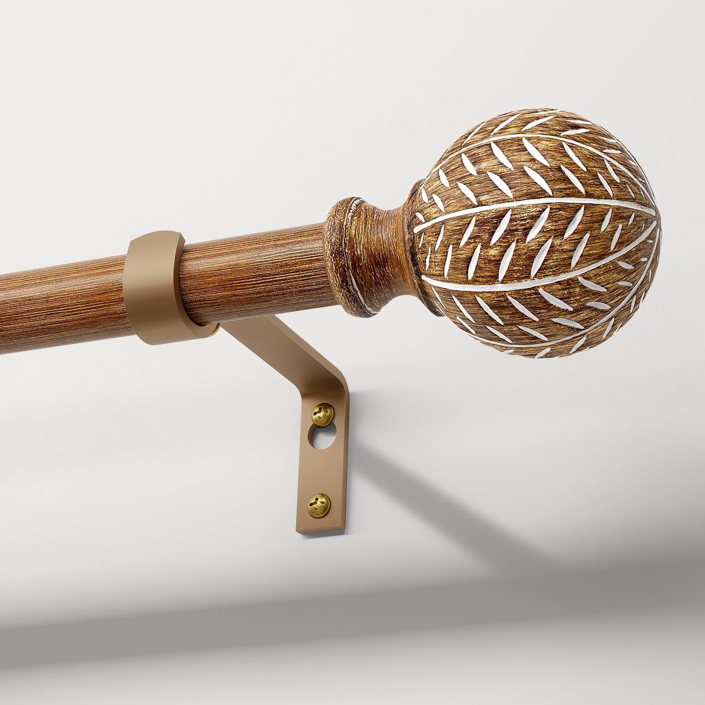 Imitation Wood Grain Ball Curtain Rods for Windows 48 to 84 Inch,1 Inch Heavy Duty Adjustable Wood Curtain Rod,Boho Decorative Drapery Rods Set with Brackets,Size:36''-88''