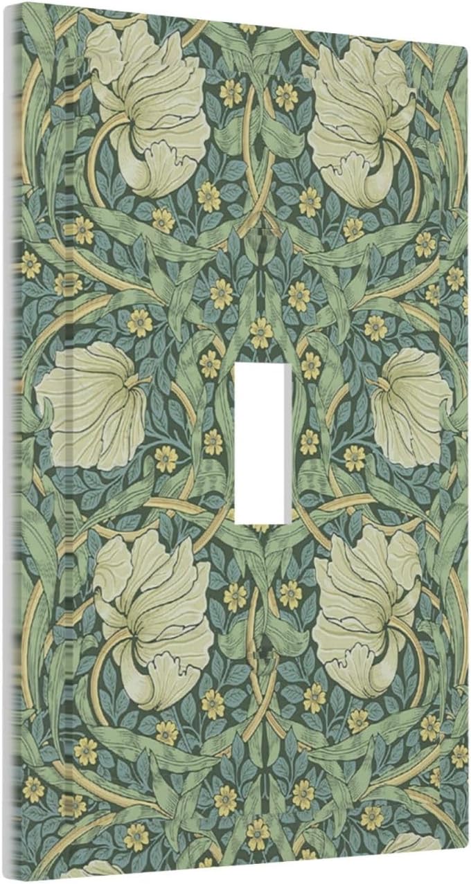 Decorative Light Switch Cover Vintage Floral Plant Sage Green William Morris 1 Gang Single Toggle Decorator Outlet Wall Plate Device Electrical Faceplate Switchplates for Bedroom Home Decor