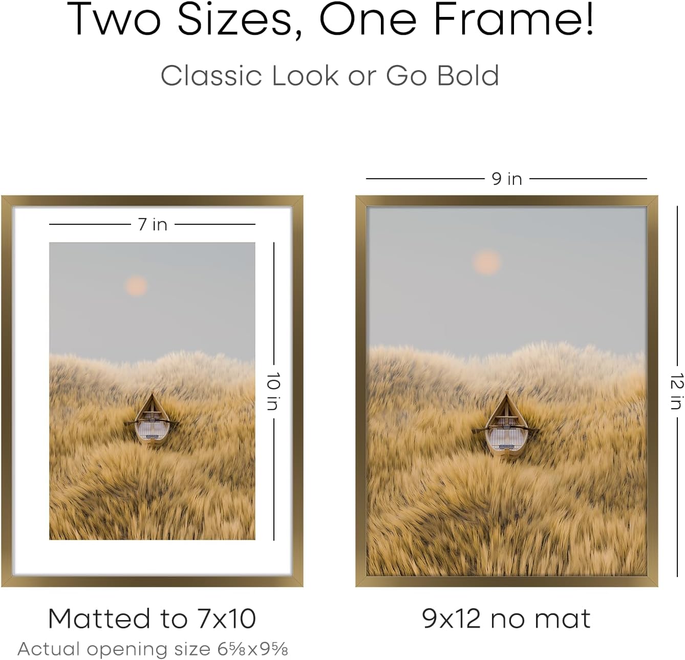 Homeforia 9x12 Frame Bronze, High End Metal 9 x 12 Brass Picture Frames with Mat 7 by 10 inch Photo, 9by12 Poster Frame Matted to 7x10, 12x9 Wall or Tabletop Frames, Tempered Glass, Wall Kit, Set of 3