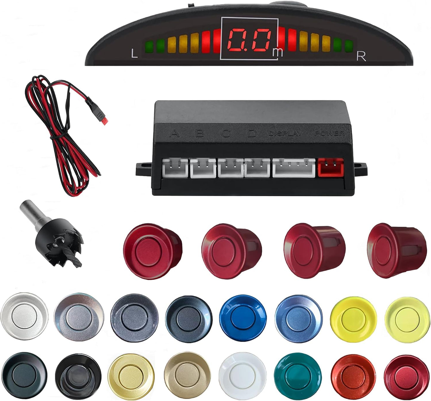 Parking Sensor Kit Backup Sensor Kit Reverse Sensor for Car 18 Color Options for Probes Adjustable Alarm Volume Professional Sensore de Reversa para Carro Safe Driving Assistant（Dark Red