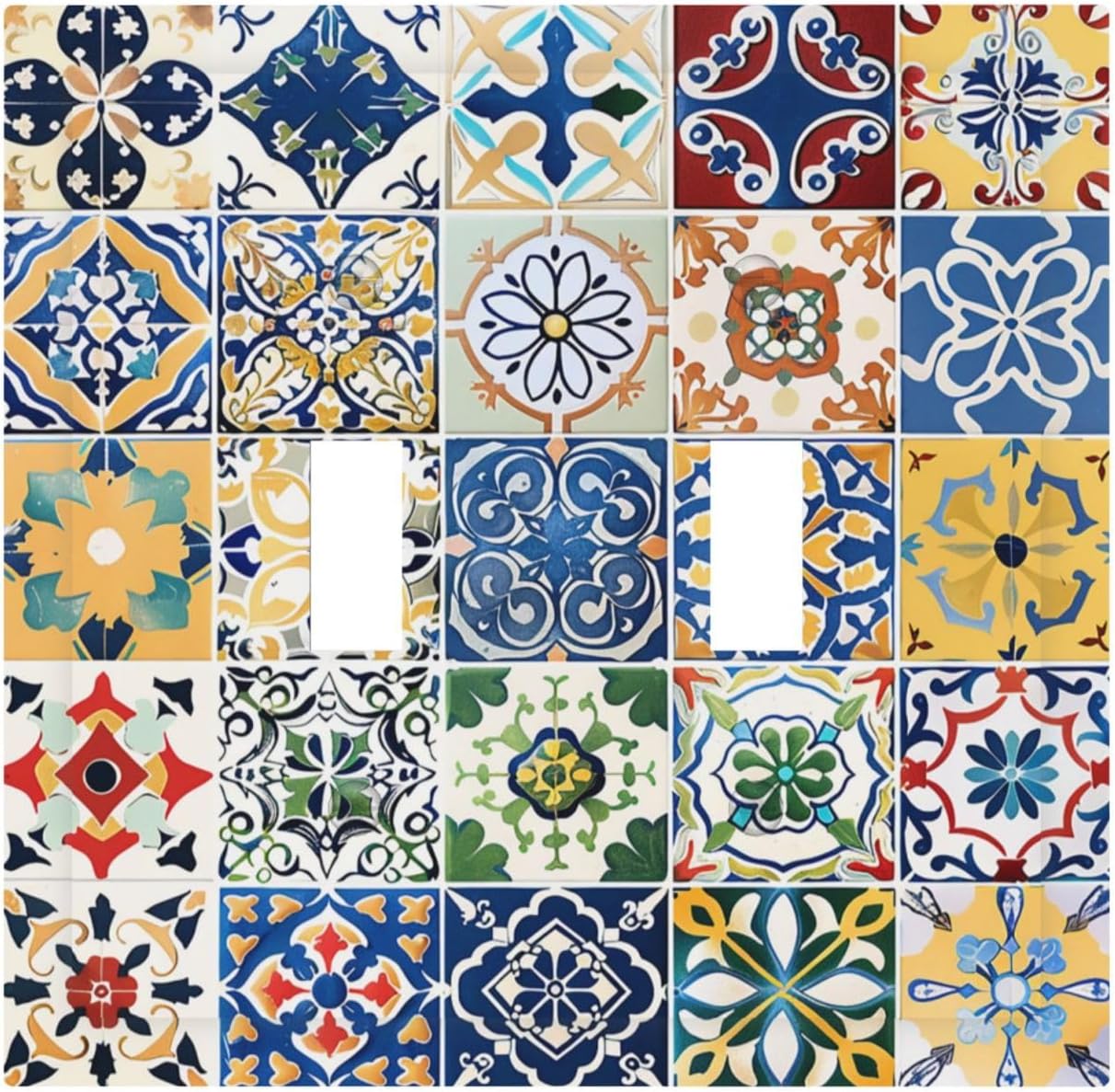 Decorative Switch Plates Moroccan Traditional Mexican Talavera Til 2 Gang Double Toggle Outlet Light Switch Cover Wall Plate Electrical Faceplate for Kitchen Home Decor