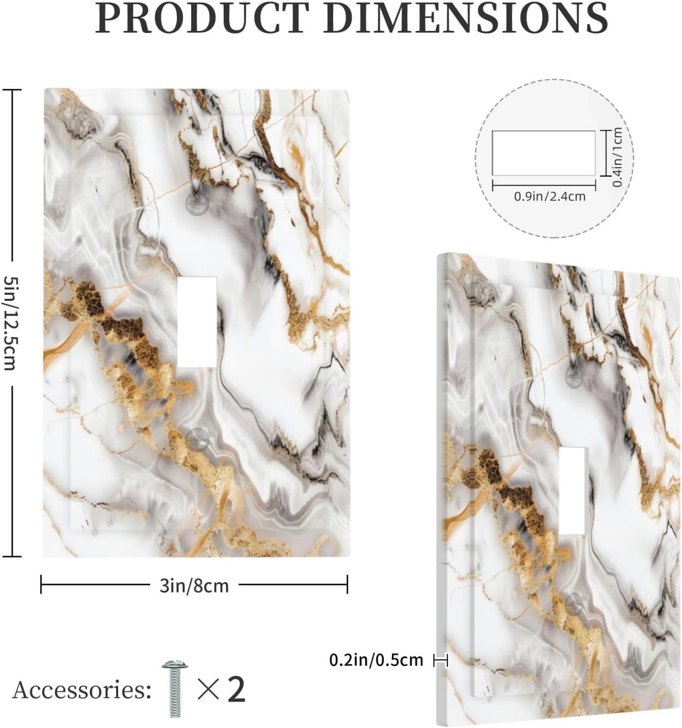 Luxurious Marble Abstract White Gold Tile Modern Simplicity Decorative Light Switch Cover 1 Gang Single Toggle Device Electrical Faceplate Switchplates Decorator Outlet Wall Plate for Bathroom Kitchen