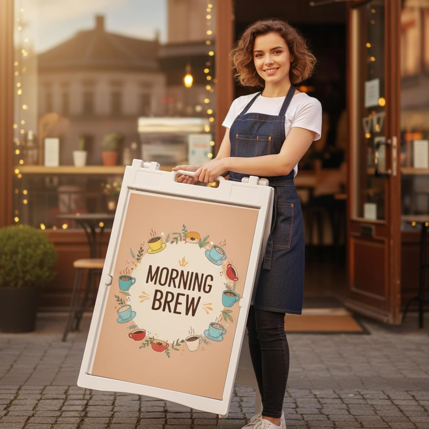 Deluxe A-Frame Sidewalk Sign, White, Double-Sided Display Board with Water-Fillable Base, 24x36 Inch Poster Size, Weather-Resistant PE Plastic (White)
