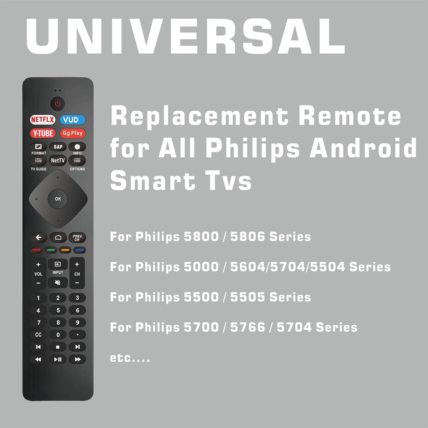 Universal TV Remote Replacement for Philips SmartTV Remote Replacement for Phillips TV Remote Control Replacement for Phillips 4K UHD Android Smart TVs Remote (NH800UP)
