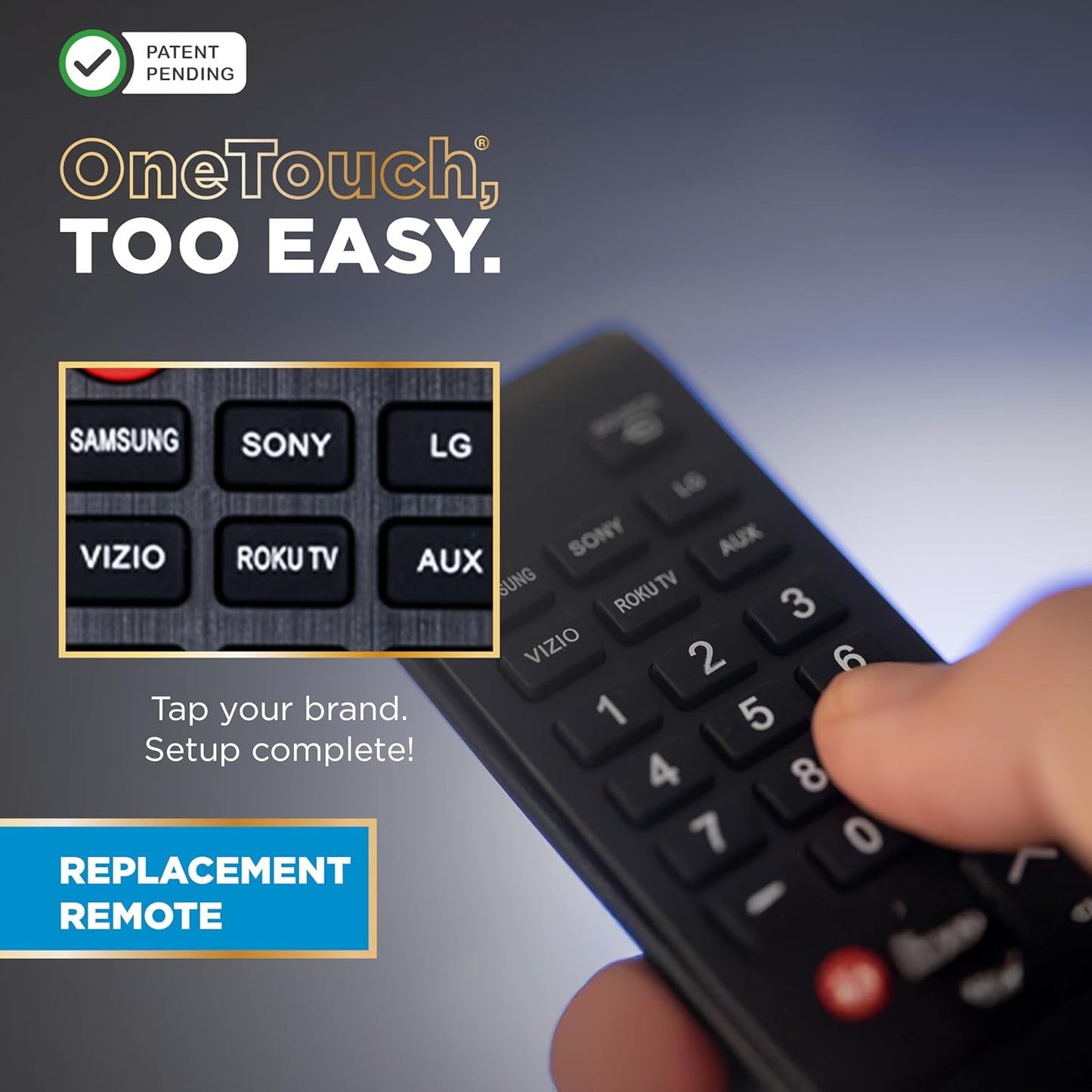 UltraPro OneTouch Universal Remote Replacement Compatible for All Samsung, LG, Sony, Vizio and Roku TV Smart TV, LED, LCD, HDTV, 3D, Series TV, 2 Pack, Black, 84254