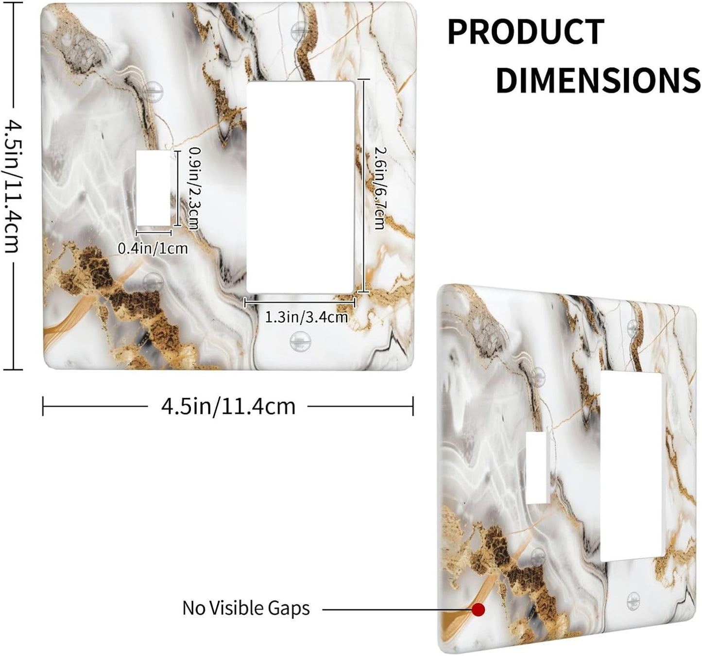 Luxurious Marble Abstract White Gold Tile Modern Simplicity Outlet Covers 1 Toggle 1 Rocker Combination Decorative Wall Plate Electrical Switch Plates Light Switch Cover Plate for Bathroom Kitchen