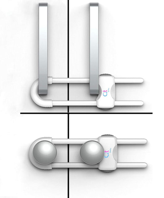 Baby Proofing Cabinet Locks | Adjustable U Shaped Baby Safety Latches for Drawers, Fridge, Closet |Modern Baby Proofing Cabinet Lock with Extra Secure Lock Buttons (Pack of 2, White)