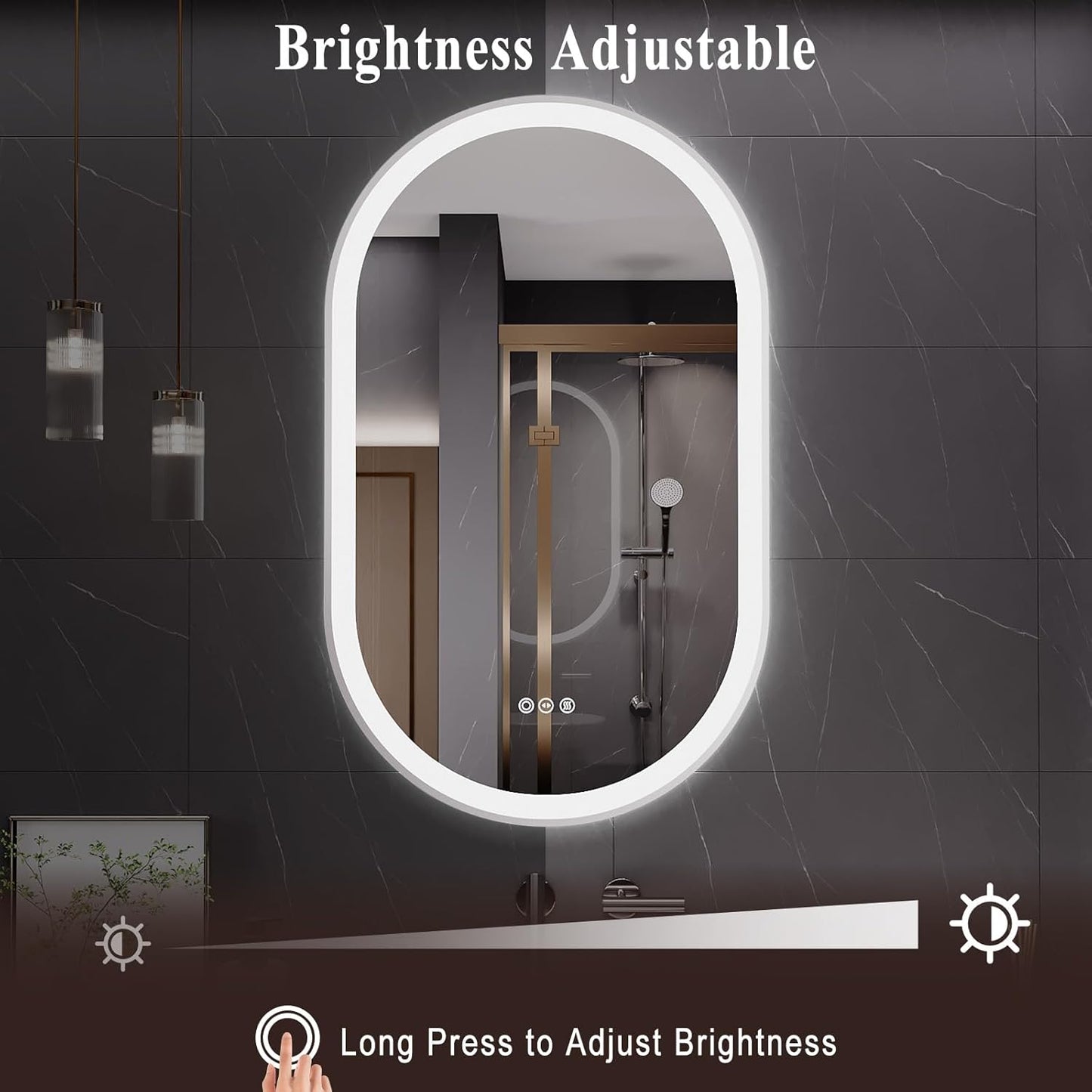 LED Mirror for Bathroom, 24x40 Inch Vanity Mirror with Lights，Anti-Fog Oval Bathroom Mirror, 3 Colors and Stepless Dimmable Wall Mounted Makeup Mirror with Metal Frame (Silver)