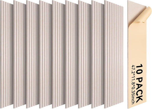 Self-Adhesive Acoustic Panels, 10 Pack Large Soundproof Wall Panel, High Density Sound Proof Panels, Decorative Absorbing Acoustic Treatment for Home Studio Office (Camel)