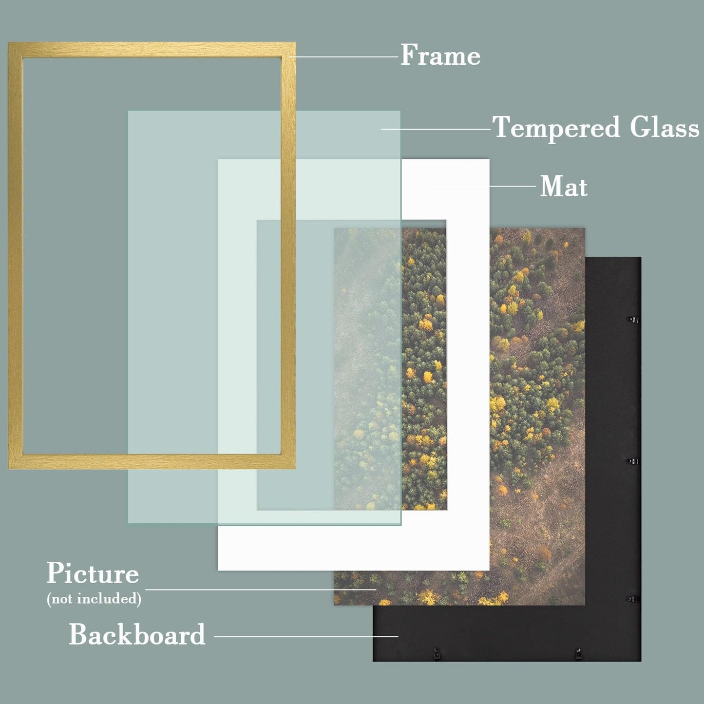 Golden State Art, 16X24 Picture Frame with Mat for 12X18 - High Definition Glass Wall Mounting Horizontal Vertical Display (Gold, 2 Pack)
