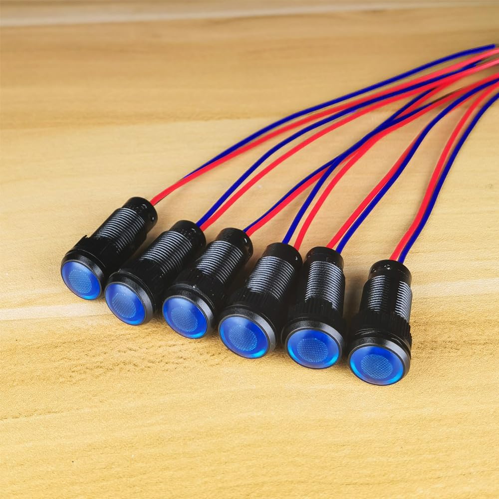 6pcs Blue LED Indicator Pilot Light 110VAC Mounting Hole Size 10mm(Flame Retardant Plastic Shell)