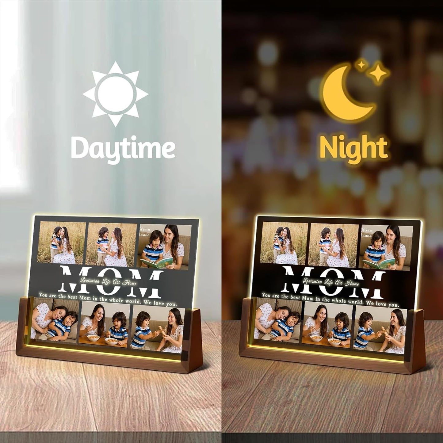LOUISMIAA Customized Picture Frames with Night Light,Decorative Plaque Anniversary Birthday Mother’s Day Father’s Day Valentine’s Personalized Gifts for Boyfriend Girlfriend Couple Same Day Shipping