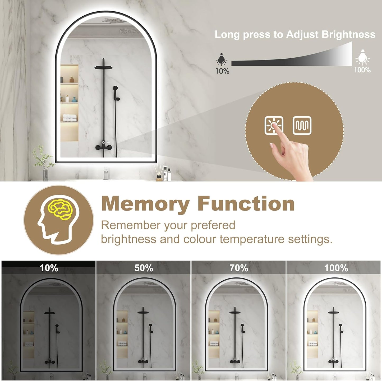 S'bagno 24x36 Arched Black LED Mirror for Bathroom with Frontlit & Backlit, LED Bathroom Mirror with Metal Frame, Anti-Fog, Stepless Dimmable, 3 Color Temperature Vanity Mirror