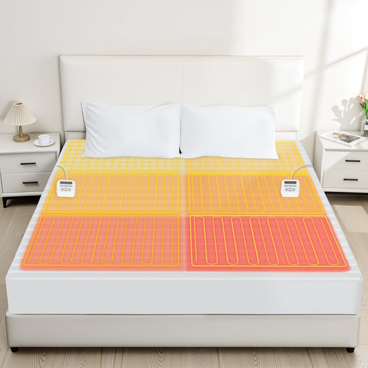 ALMAH Electric Heated Mattress Pad Queen,6-Zone Fast Heating Bed Warmer with Individual Head/Body/Foot Control,Memory&Preheat Functions,Dual Controllers,10 Heat Settings,10-Hour Auto Shut Off,60"x80"