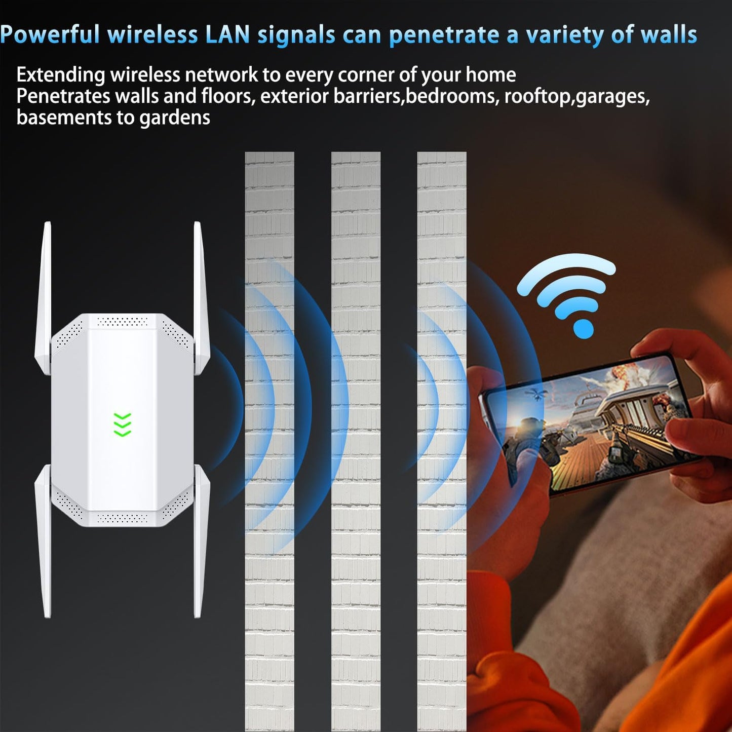 WiFi Extender Signal Booster, Dual Band Long Range Covers Up to 20000 Sq.Ft, Internet Booster for Home & Outdoor, Works with All Router, with Ethernet Port, Quick Setup WiFi Repeater