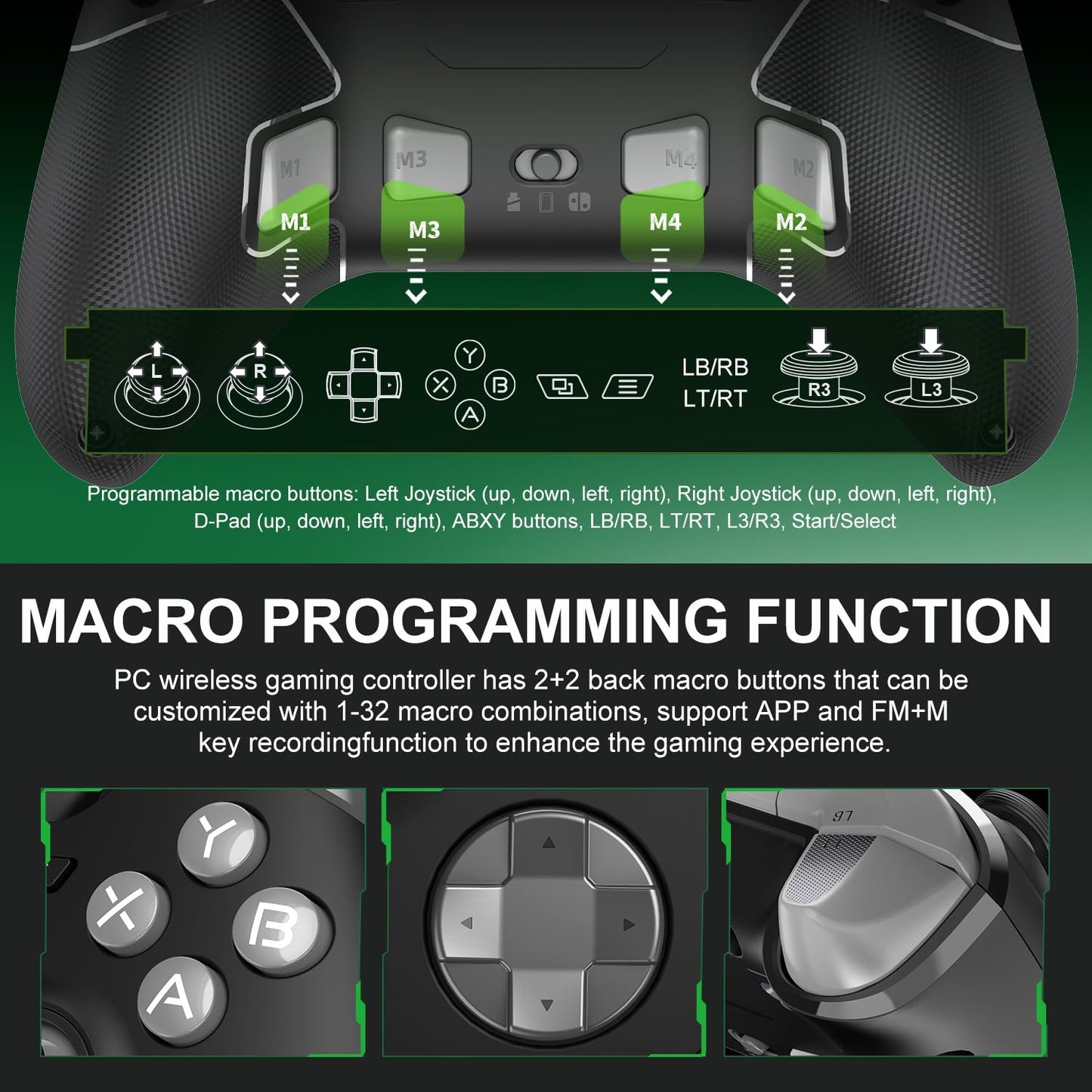 PXN P5 PC Gaming Controller, 2.4G Wireless Gaming Controller, Hall Effect Joystick, Hall Triggers, Dual Vibrators, APP, POM, Wake-up, 4-Macro, 3-Mode(2.4G/BT/SW), for PC,Switch,Android,iOS - Black