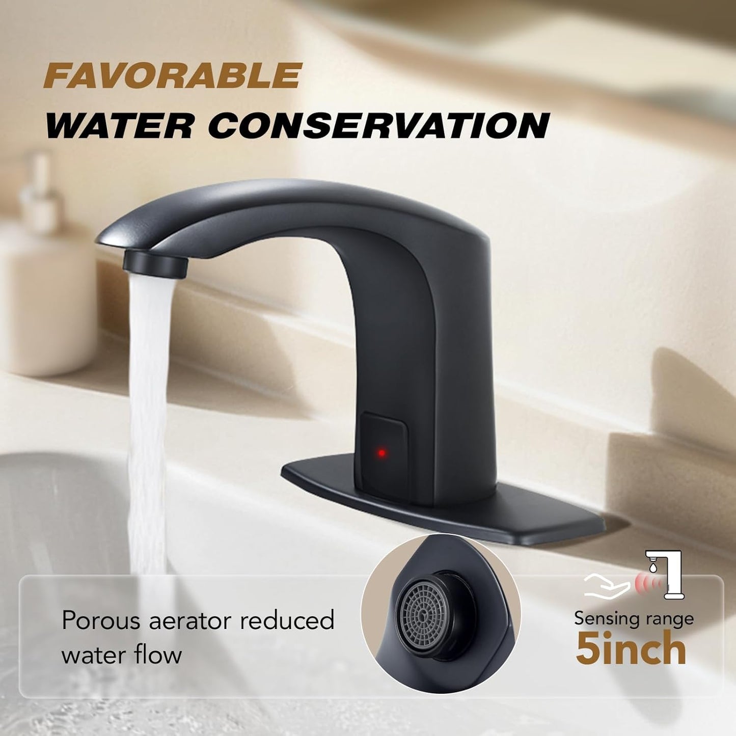 Gangang Automatic Sensor Touchless Bathroom Sink Faucet with Hole Cover Plate and Water Mixer Valve