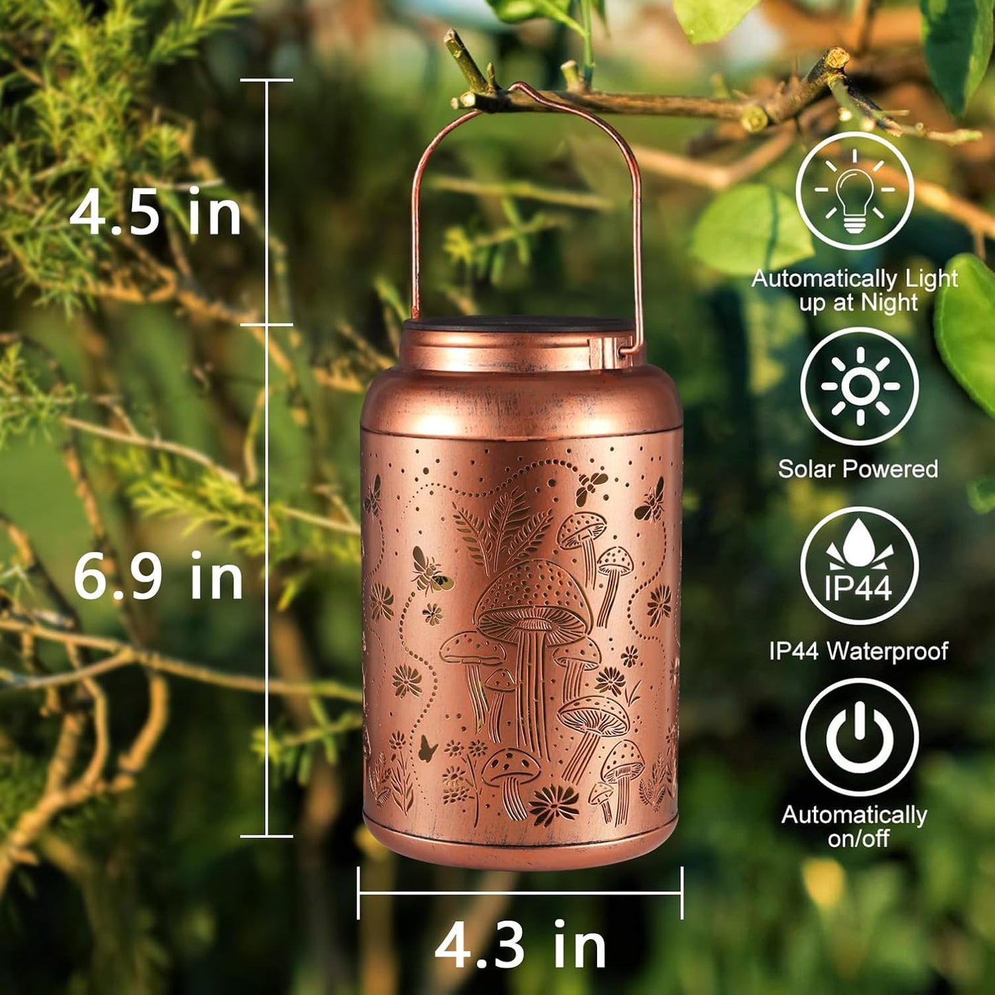 Solar Lanterns Outdoor Waterproof Bee Mushroom Decoration Gifts for Women Mon Grandma Hanging Solar Lights for Outside Metal LED Lanterns for Yard, Patio, Garden Decor