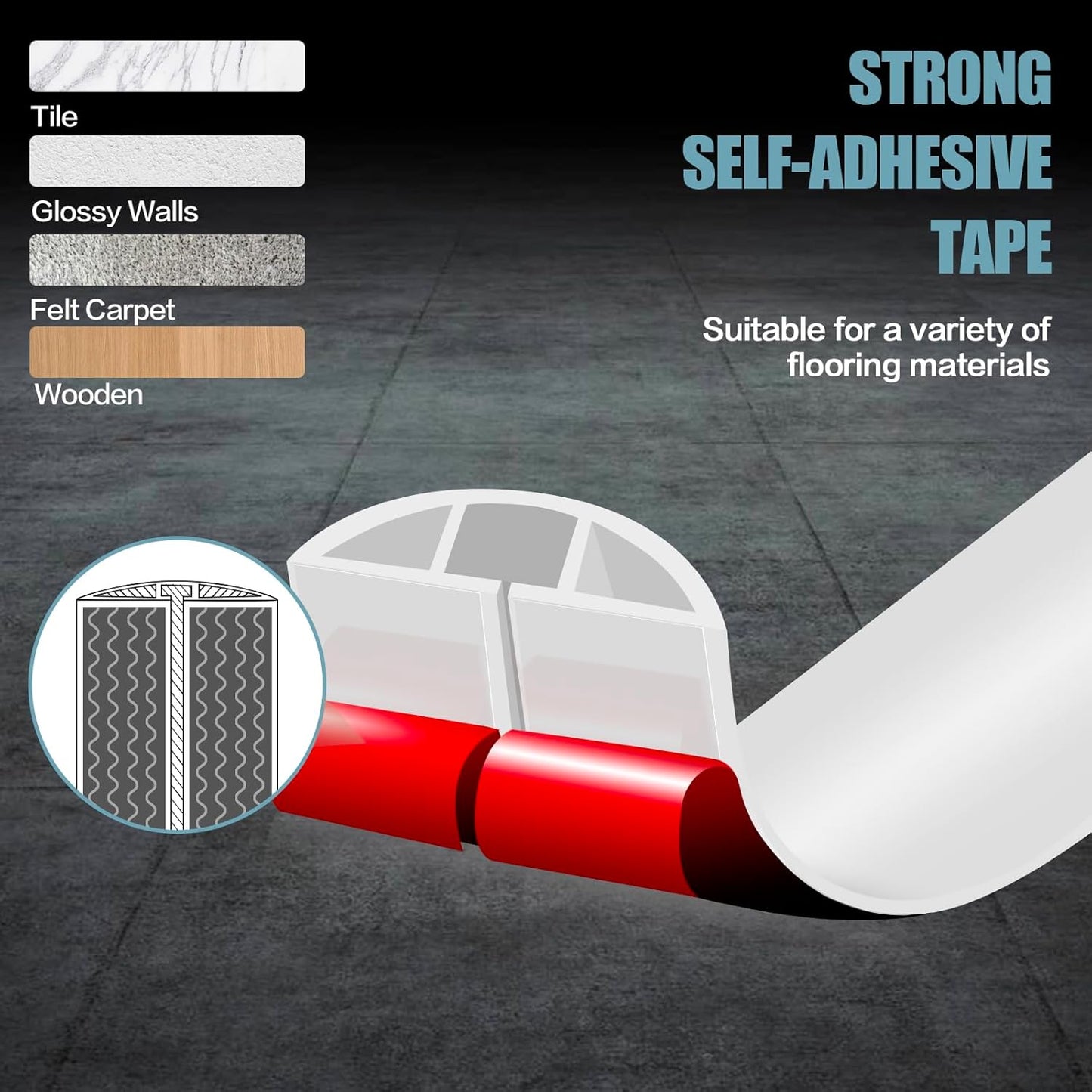 Floor Cord Cover Self Adhesive Cord Hider,10FT Cable Management, Extension Strip Protector for Wires, Prevent Cable Trips for Offices, Gyms, Exhibitions Cavity:0.51"(W) x 0.3"(H) White