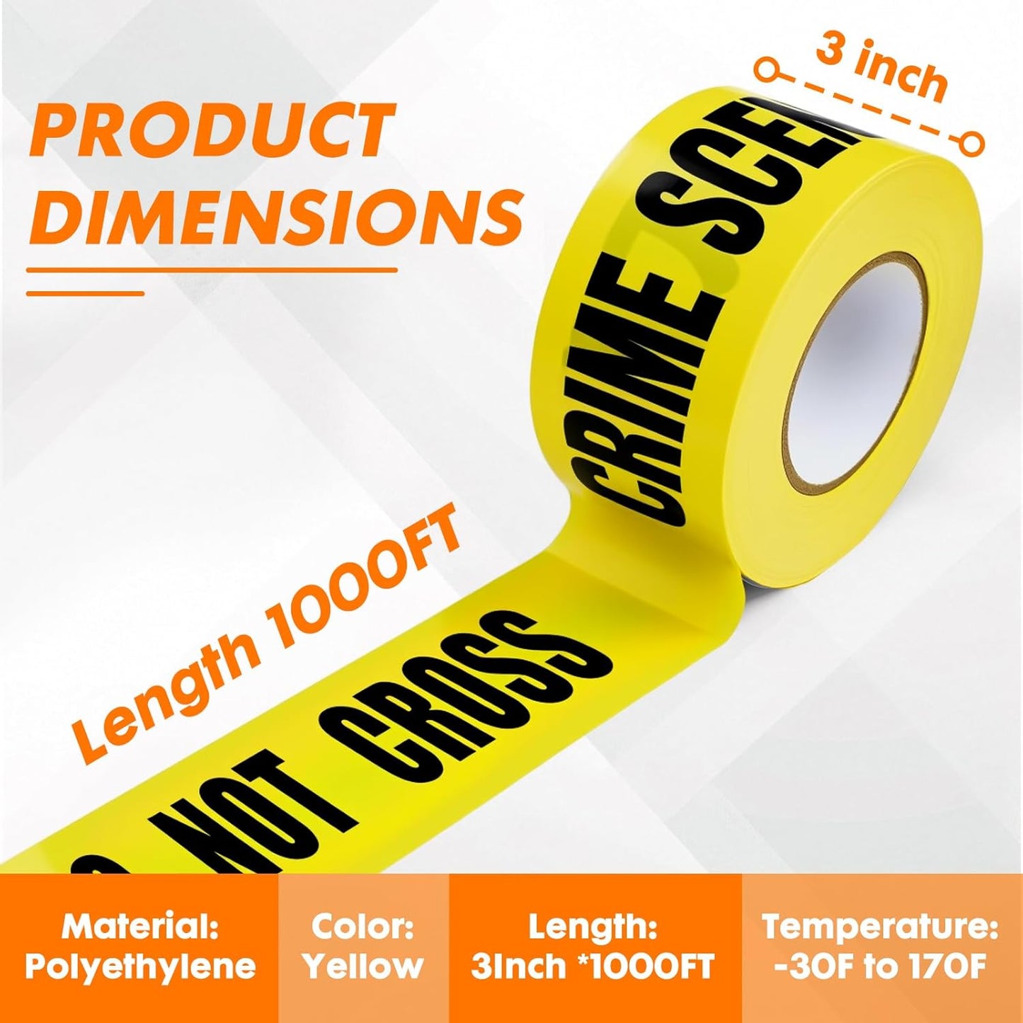 Crime Scene DO NOT Cross Tape – 3 Inch x 1000 Feet | Bright Safety & Hazard Tape with Bold Black Text for Construction, Events, and Dangerous Areas (Crime Scene DO NOT Cross, 1 Pack)