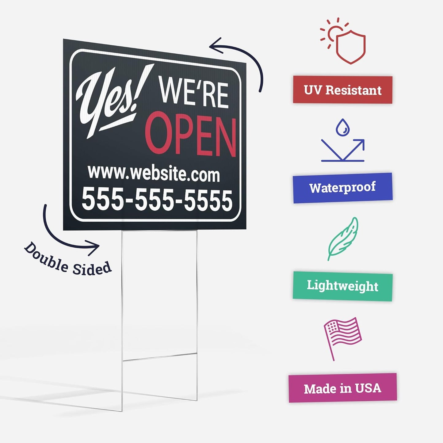 36x24" Double Sided Customizable Outdoor Yard Sign made from Corrugated Plastic with Metal "H" Stake, Easy to Design, Sign for Business, Garage or Yard Sale, Home, Office, (36" x 24")