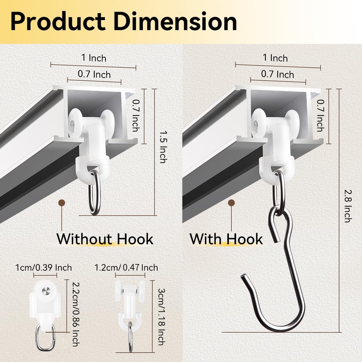 Curtain Track, Ceiling Curtain Track for Room Divider, Ceiling Mount Rail Set with Roller Hooks, White, 12ft - 18ft