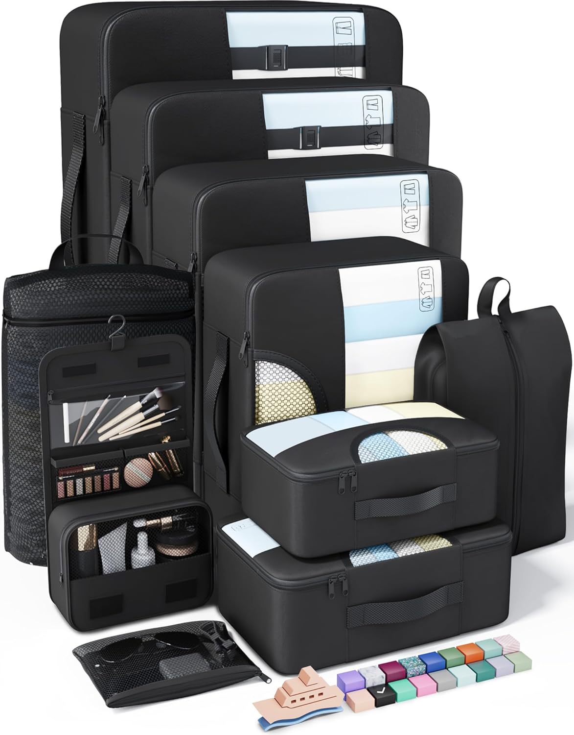 Veken 10 Set Packing Cubes for Travel Essentials, Suitcase Organizer Bags in 4 Sizes, Carry-On Luggage Accessories with Laundry & Toiletry Bag, Airplane Must-Have, Road Trip & Camping, Gifts for Men