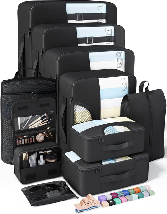 Veken 10 Set Packing Cubes for Travel Essentials, Suitcase Organizer Bags in 4 Sizes, Carry-On Luggage Accessories with Laundry & Toiletry Bag, Airplane Must-Have, Road Trip & Camping, Gifts for Men
