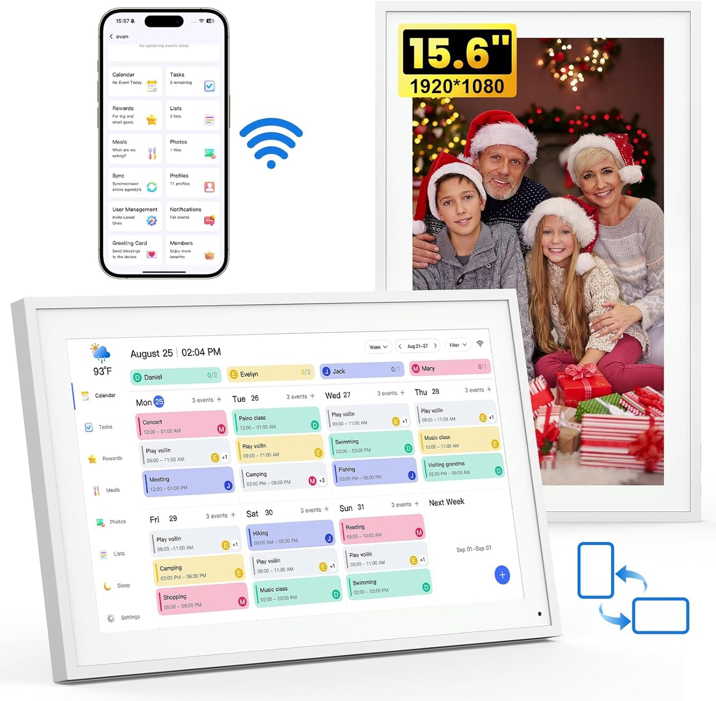 Digital Calendar Schedual Planning Calendar, Chore Chart Task & Rewards for Parent-child 1920 x 1080P Full HD Interactive Touchscreen Smart Family Planner, Wall & Desk Mountable (White, 15.6inch)