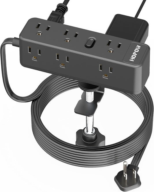 Desk Clamp Power Strip 15FT, Desktop Edge Mount Charging Station with 9 AC Outlets, 1700J Under Desk Surge Protector, Fit 2.75" Tabletop, Extension Cord for Home Office, Black