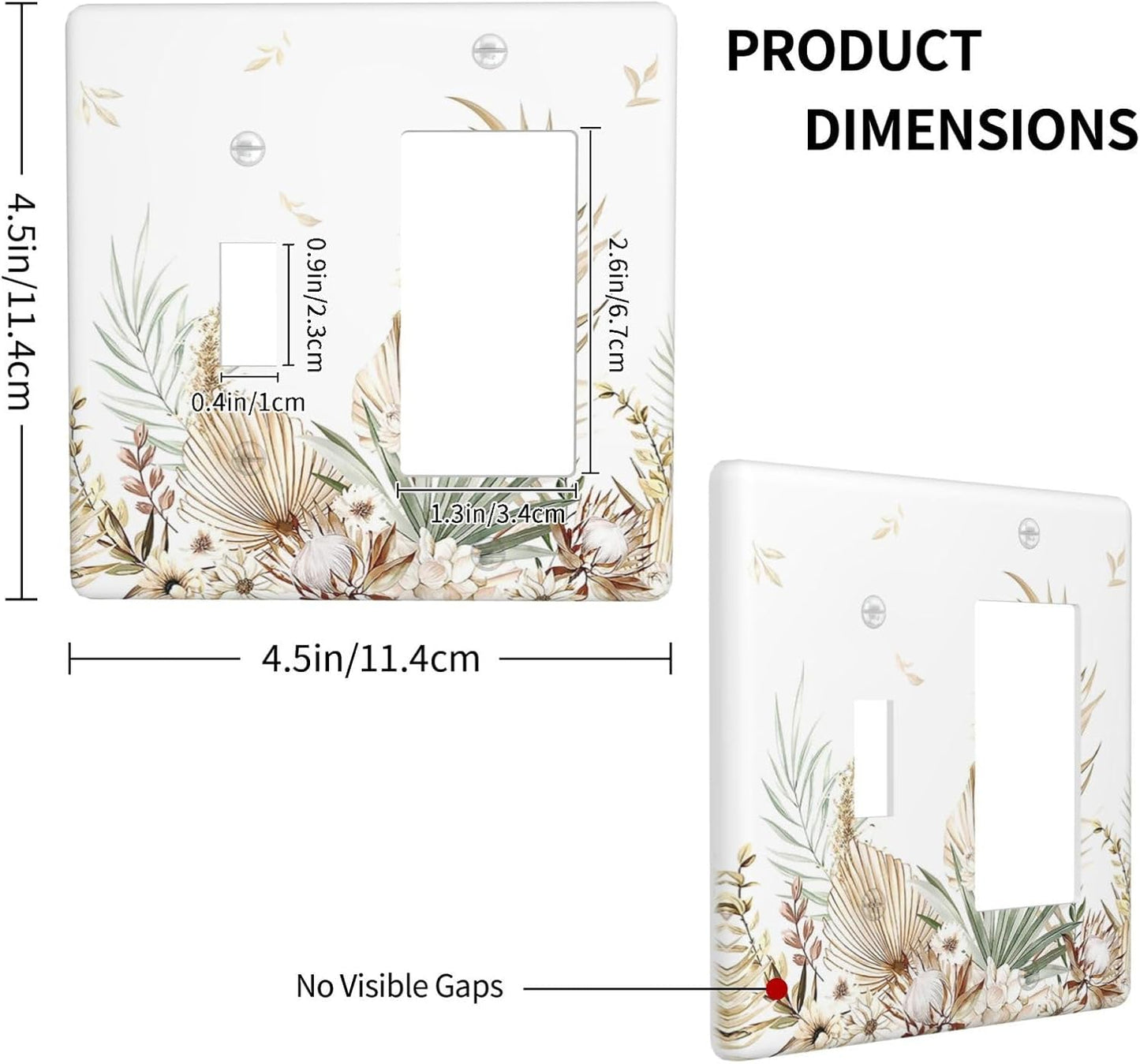 Outlet Covers Boho Leaves Watercolor Tan Leaf Floral Plant 1 Toggle 1 Rocker Combination Decorative Wall Plate Light Switch Cover Plate Electrical Switch Plates for Bedroom Home Decor
