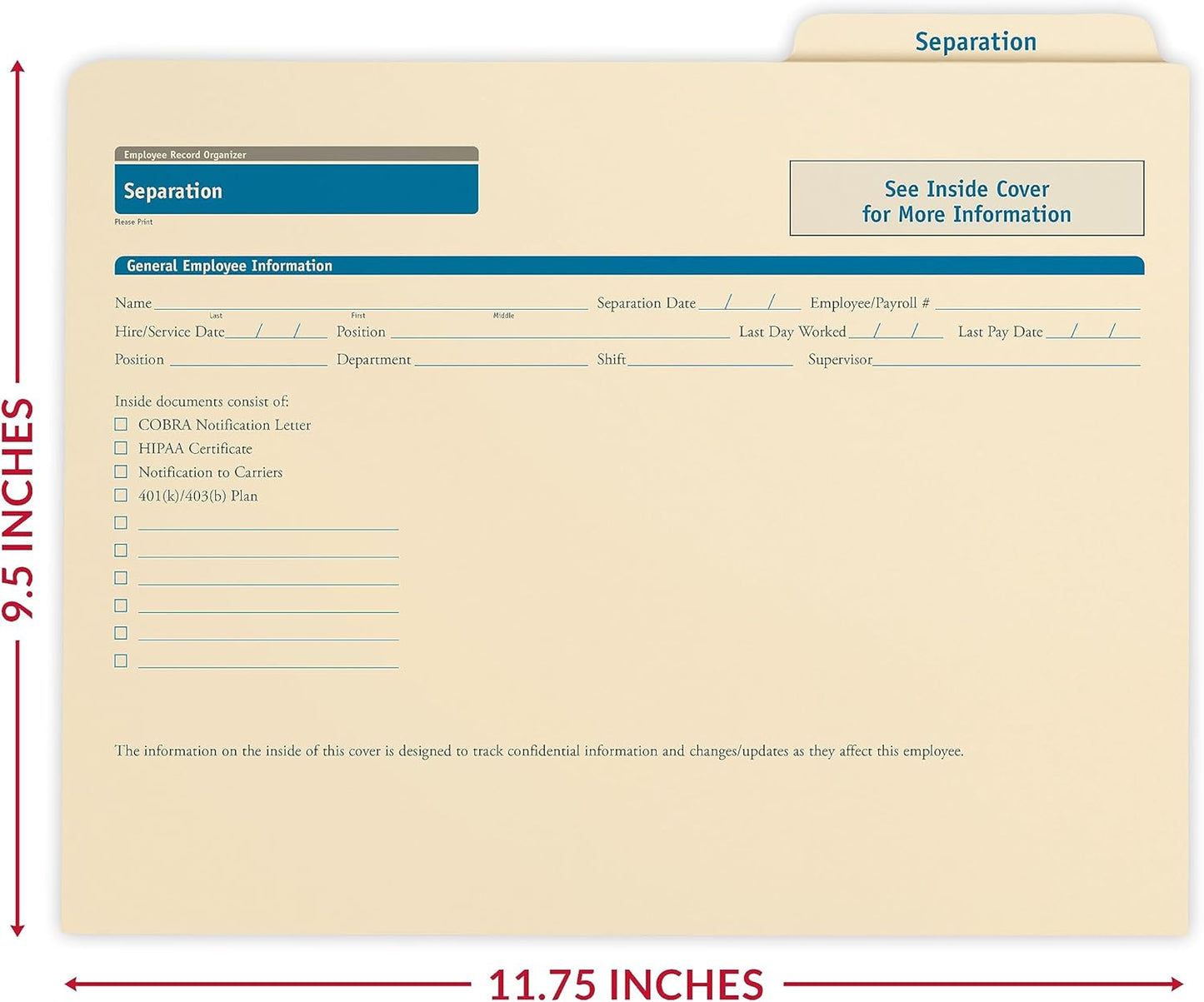 ComplyRight Separation Folder – 11.75” x 9.5” – HR & Employee Management – 25-Pack