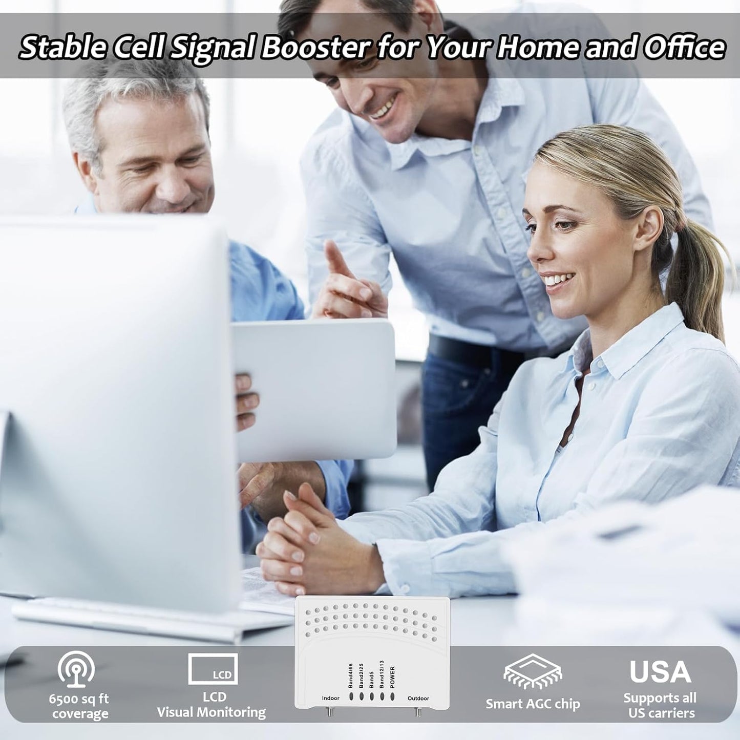 Cell Phone Booster for Home, Up to 2500 Sq.Ft, Cell Phone Signal Booster for Band 5/12/13/17,Boost 5G 4G LTE 3G Data for All U.S. Carriers, FCC Approved (White)