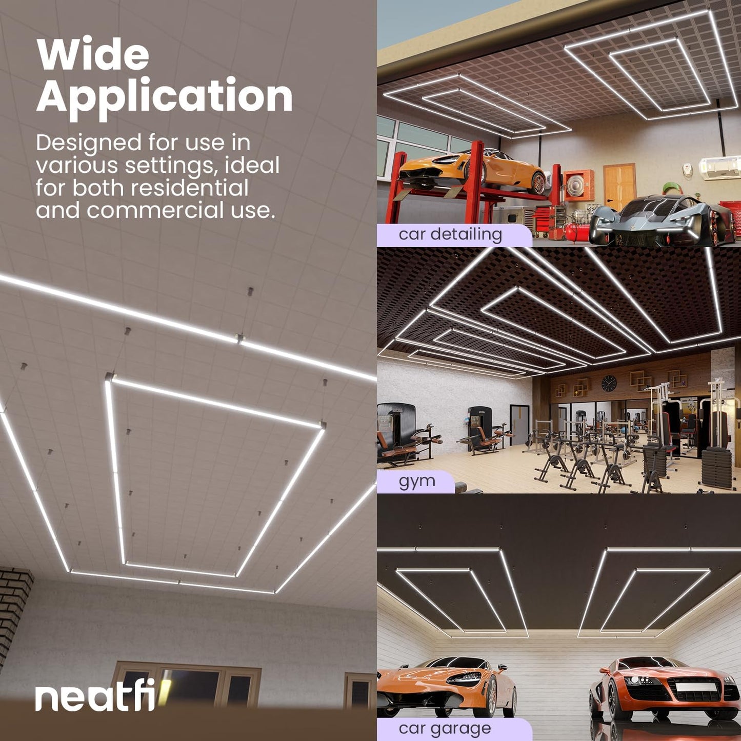 Neatfi LED Bright Garage Light, 35,200 Lumens, Ceiling Lighting for Auto Shops, Car Detailing, Gym, Basement, Warehouse, Barber and Beauty Salons (Cool White, 2 Rectangles with Hanging Kit)