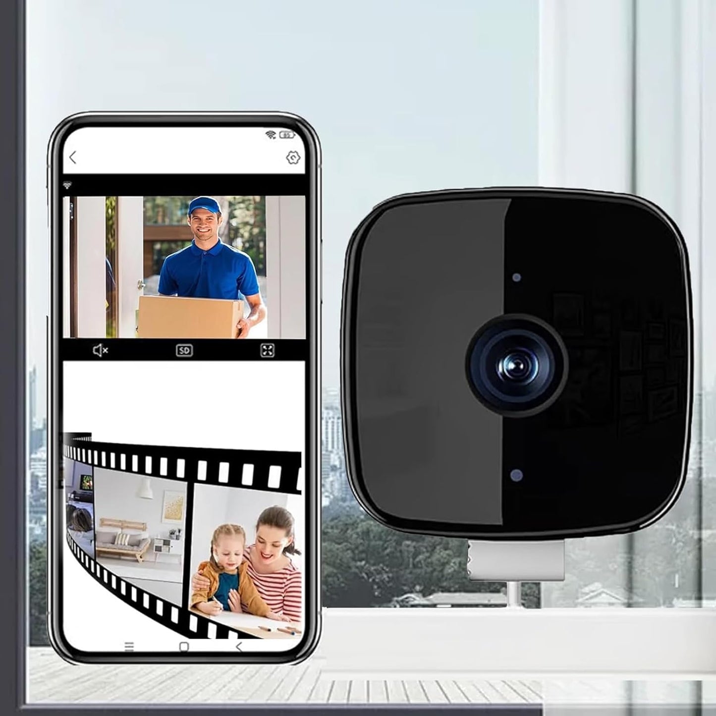Saker Smart 2K Window Security Camera,2K Dome Security Camera for Indoor Use, 3MP Ultra-Clear Picture with Enhanced Color Night Vision, Wireless Stick-On Installation (with 32GB TF Card)