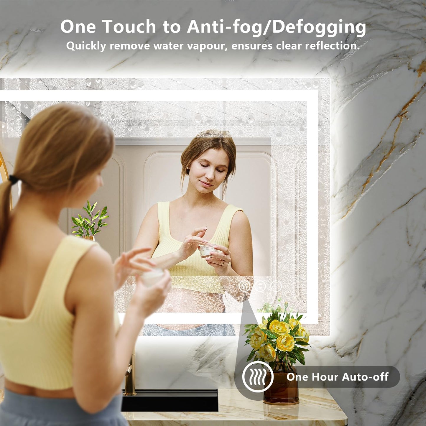 48x40 Inch LED Bathroom Mirror with Lights Front and Backlit Lighted Vanity Mirror for Bathroom Wall with 3 Colors Dimmable Anti-Fog Memory Tempered Glass Horizontal/Vertical