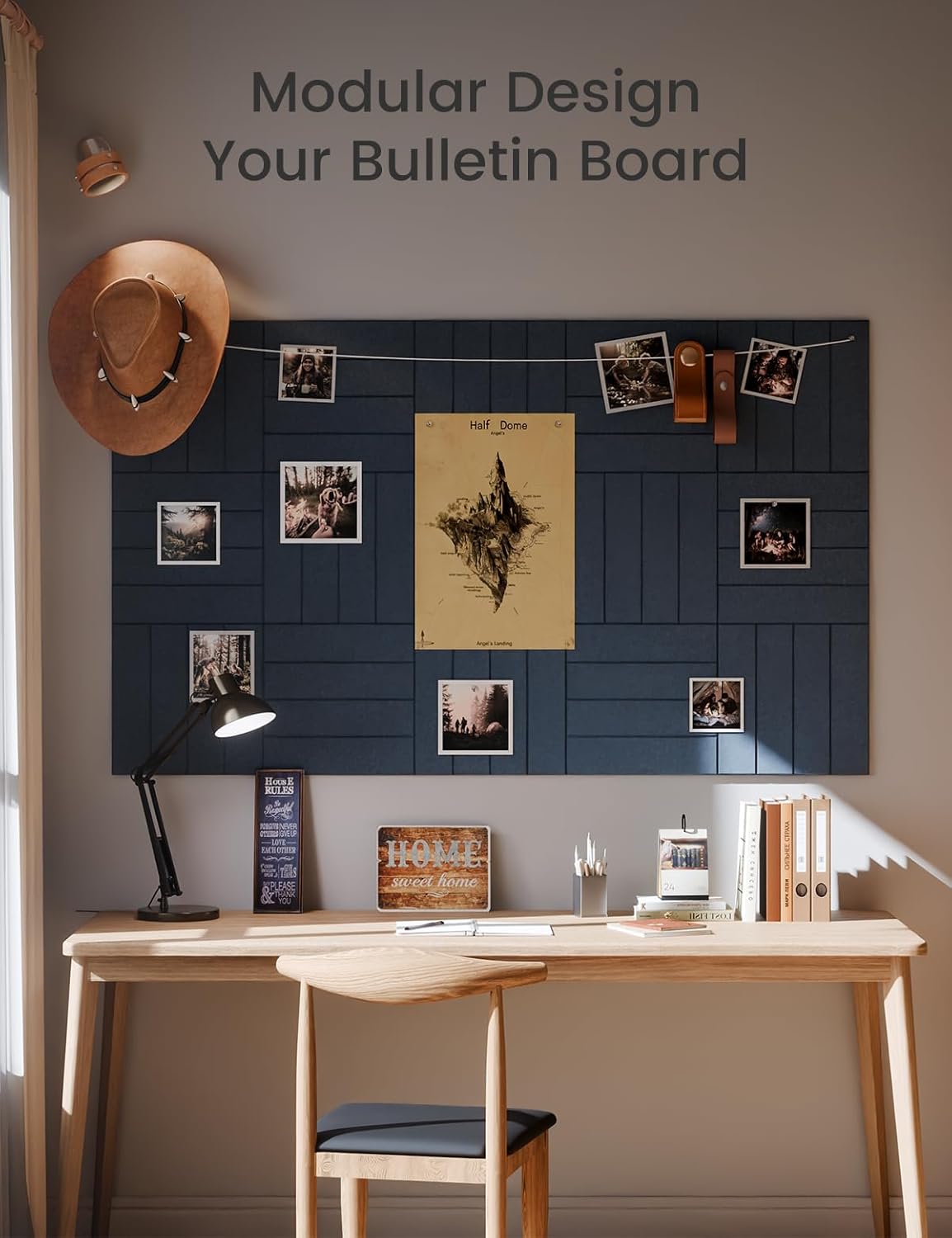 Felt Bulletin Board Tiles Large 48" x 36" Cork Board Alternative-12 Pack with 70 Adhesive Tabs, Thick Slat Wall Panels for Office Decor, Push Pin Board Wall Organizer Alternative -Navy Blue