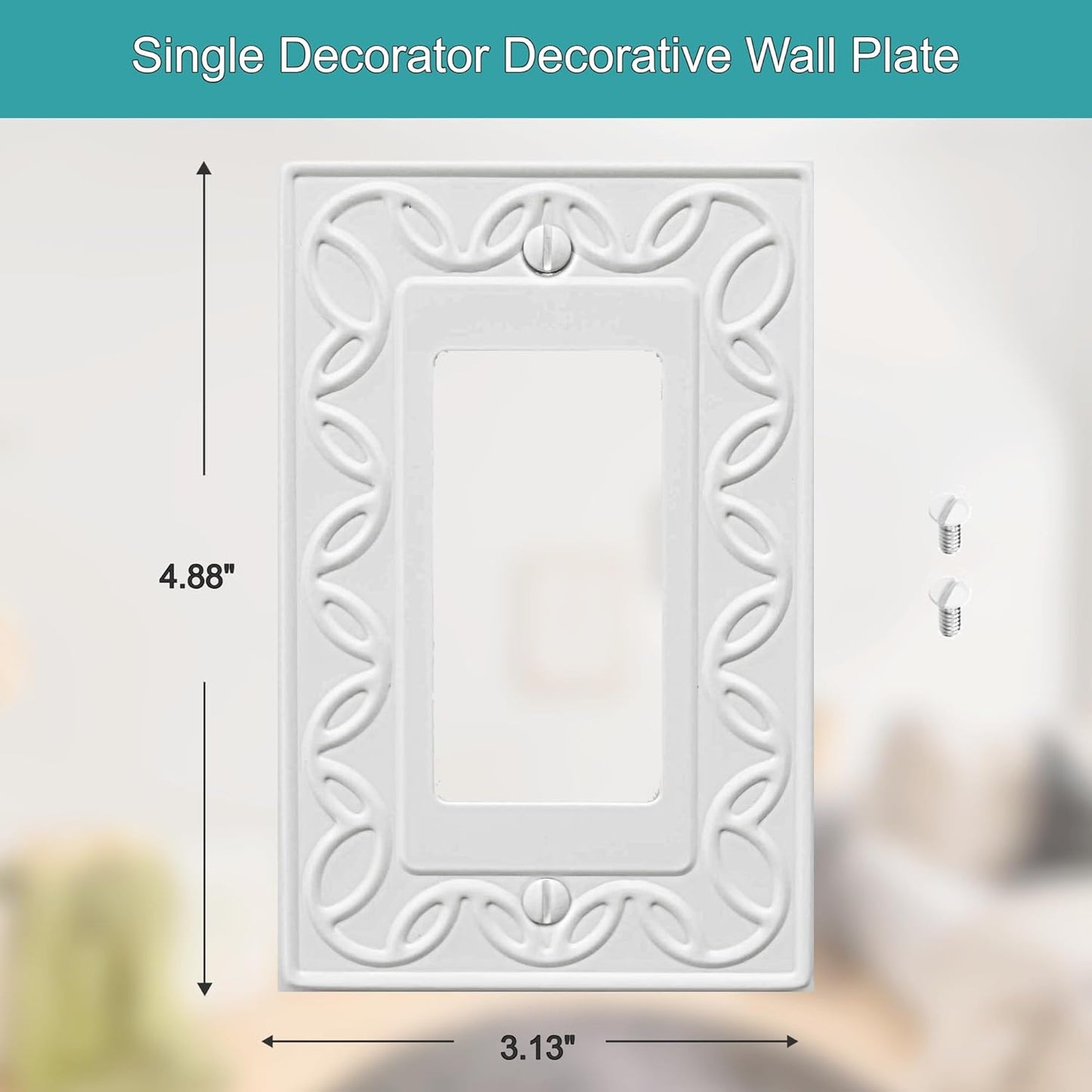 Single Decorator Light Switch Cover NovaBloom Metal Wall Plate, 4-Pack White 1 Gang Single Rocker, for Receptacle Dimmer Switch Cover GFCI Outlet Decorative Wallplate, Durable