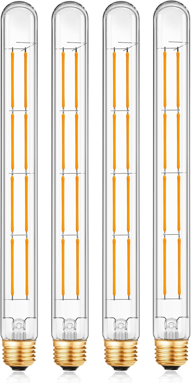 XININSUN T300 Led Bulb, 11.8 Inch Long Tubular Led Light Bulbs, 100Watt Equivalent, 1000lm, Dimmable, Clear Glass, E26 10W T10 LED Edison Tube Lamp Bulb,4 Pack. (10W=100W 2700K)